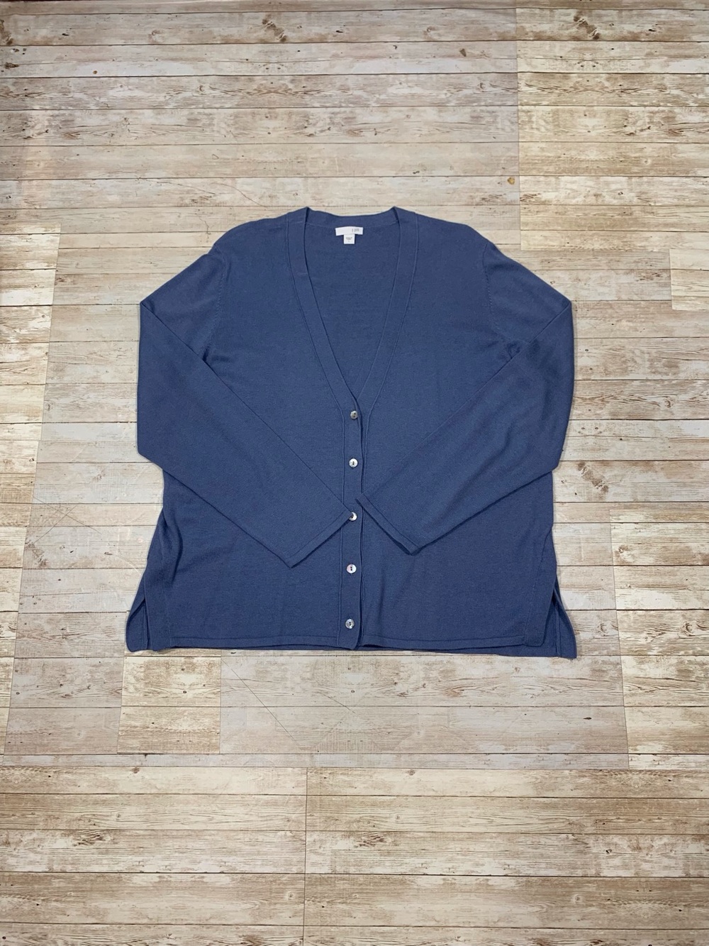 J. Jill Blue Cardigan Sweater Button Front Lightweight Cotton Blend Size L